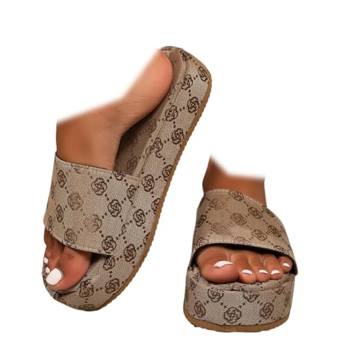 Generic Women's Canvas Platform Slides Sandals Comfortable Open Toe Summer Beach Sandals Casual Walking Slippers