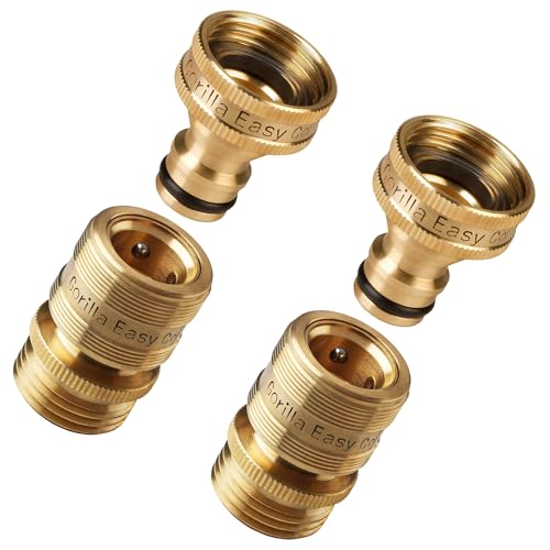 GORILLA EASY CONNECT Locking Garden Hose Quick Connect Fittings. 3/4 Inch GHT Solid Brass Leak Proof to 200 PSI Heavy Duty