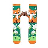 Girls Knee High Socks Crazy Socks for Kids with 3D Flowers, Soft Stretch Novelty Socks for Girls (Floral Pink & Purple) (Fox)