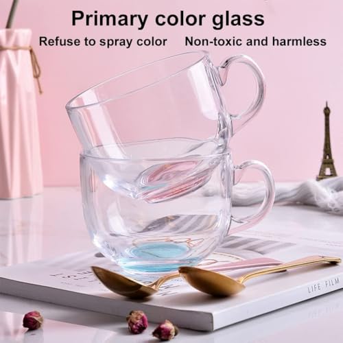 Image of Round Transparent Glass Tea Cups Set of 8 (150 ml), Clear Coffee Mugs with Handle for Daily Use