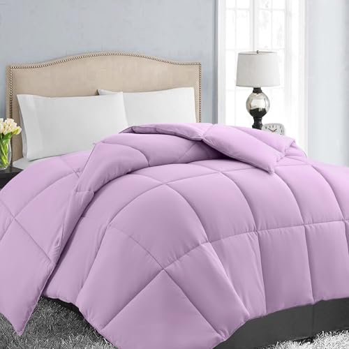EASELAND Full Size Down Alternative Comforter - Quilted Duvet Insert for All Seasons, Soft Lightweight with Corner Tabs, Summer Winter Warm Bedding, Lavender 8286 Inches