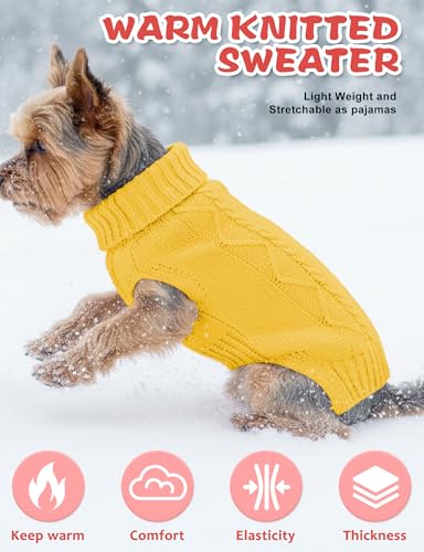 Image of Dog Sweaters for Small Medium Large Dogs Cats, Soft Warm Turtleneck Pullover Solid Cable Knit Fleece Stretch Pet Clothes,Classic Fuzzy Coat for Puppy Girl Boys for Fall Winter Cold Weather