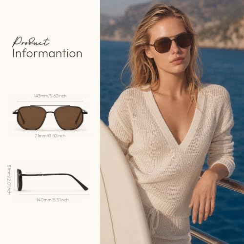 Image of Eiuizah Tangle Free Polarized Square Aviator Sunglasses for Women UV400 | Polarized Aviator Sunglasses Womens with UV Protection Lenses Lightweight Comfort Glare Reduction for Driving Beach Travel