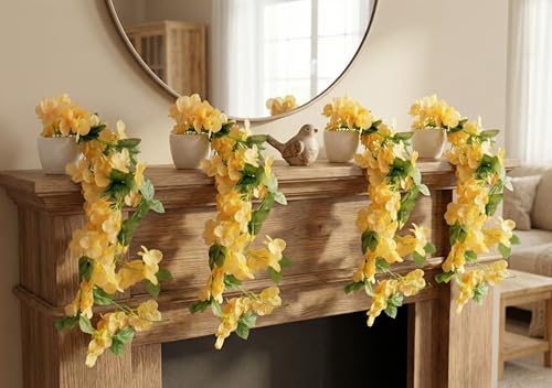 Image of Dekorly Premium Artificial Hanging Garland with Pot - 100cm Vine, 10cm Decorative Pot for Table, Best for Gifting and Decoration (4, Yellow)