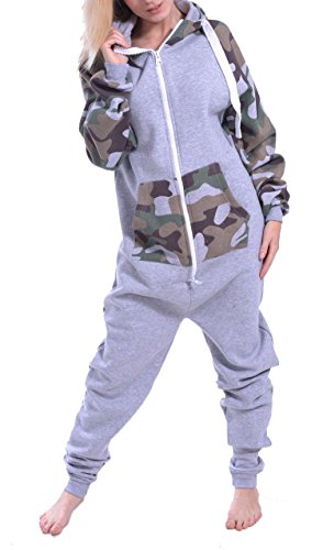 Ladies Unisex Fleece Hooded Jumpsuit Onesie Adult PJs Women Cute Non Footed Zipper One Piece Pajamas camoflauge