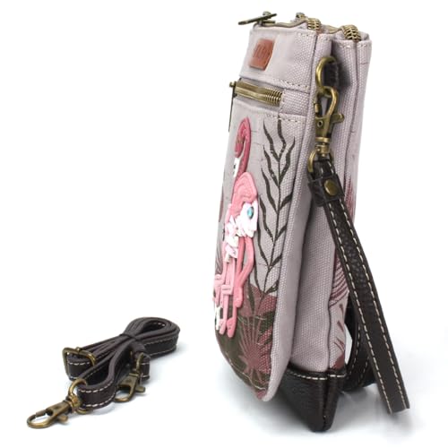 CHALA Double Pocket Xbody Women RFID Protected Canvas Crossody Purse with Adjustable Strap - Flamingo Group - gray3