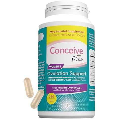 CONCEIVE PLUS Ovulation Support Supplement | Myo-Inositol & D-Chiro Inositol Blend with Coq10, Folic Acid, Ginger - PCOS Relief, Healthy Ovarian Support - Multi Vitamins Woman 120 Inositol Capsules Cover
