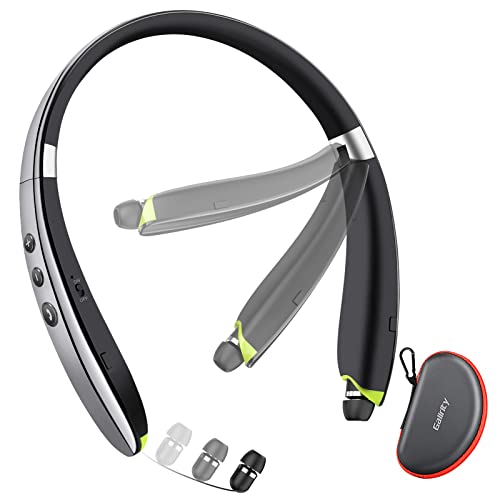 Bluetooth Headset, 2024 Upgraded Neckband Bluetooth Headphones with Retractable Earbuds, Noise Cancelling Stereo Earphones with Mic, Foldable Wireless Headphones for Sports Office with Carry Case
