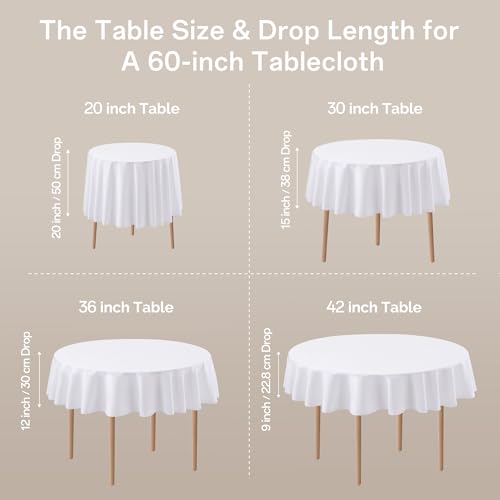joybest 6 Pack Round Tablecloths - 60 Inches in Diameter White Table Cloth Fit 20 to 42 Inches Tables, Washable Polyester Fabric Table Cover for Dining, Buffet Party, Wedding by joybest - Image 3