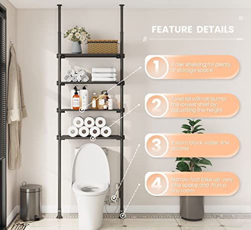 Allzone Over The Toilet Storage Cabinet, 4 Tier Over Toilet Bathroom Organizer, Adjustable Bathroom Shelves Over Toilet, Fit Most Showers On Above Toilet Storage, 92 To 116 Inch, Metal Shelves,Black #TOP4