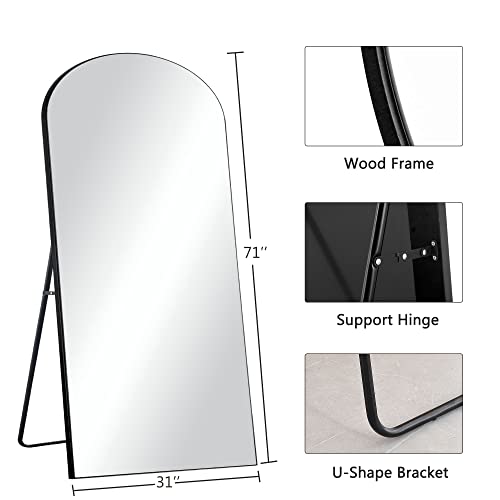 Trvone Arched Full Length Mirror, Wooden Thin Fram,71"X32"Full Body Mirror, Hanging Or Leaning Against Wall, Bedroom Mirror, Floor Mirror, Dressing Mirror, Black #TOP6