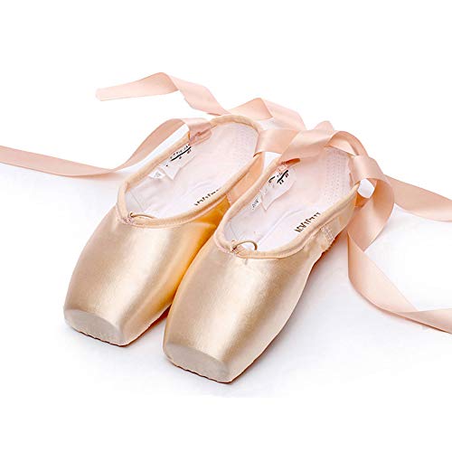 Pevfeciy Chaussures de Danse Professionnelle, Ballet Shoes Pointe, Chaussures Ballerines, Ballet Pointe Chaussons, avec Ruban Sewn et des tampons Toe Silicone pour Les Filles des Femmes,Rose,31 Cover
