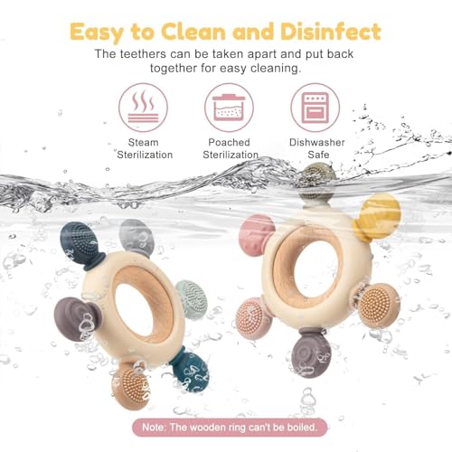 Image of Silicone & Wood Baby Teether - BPA-Free Teething Toy for 3+ Months Baby, Soothing Sensory Toy for Infants, Ideal Gift for Newborns Silicone Rudder with Wooden Ring Soothe Babies Gums
