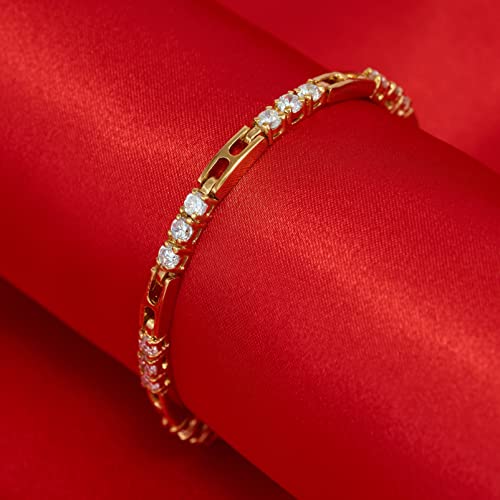 Lifetime Jewelry 24K Gold Plated 3.5Mm White Triple Cubic Zirconia Diamond Classic Tennis Bracelet For Women | Gold Bracelets For Women | Size 7-8 Inch (7) #TOP2