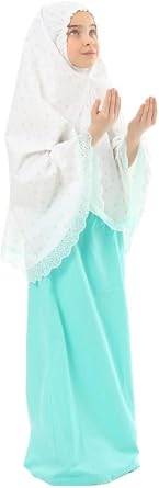 Prayer Set for Muslim Girls, Two Pieces Prayer Set, set of 3 piecesSkirt, Scarf, Rosary Suitable for 5 to 13 Years