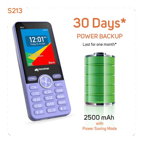 Image of Micromax All-New S213 Dual Sim Keypad Phone with Dedicated Notification Ring | Big 2.4 inch Display | Powerful 2500mah Battery | Wireless FM | Auto Call Recording | Purple |