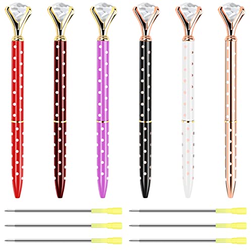 6 PCS Stylo Bille Retractable-Stylo à bille Diamant-Stylo Metal avec Encre Noire 1,0 mm avec recharges de stylo à bille Stylo à Bille Noire, Stylo à Bille en Diamant pour femmes, collègues, enfants Cover