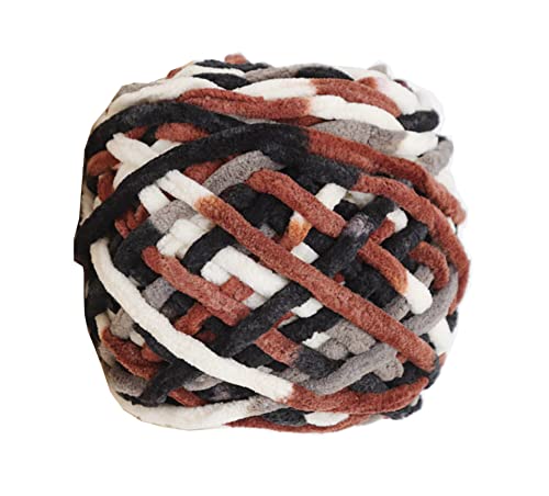 Image of Super Thick Fluffy Jumbo Polyester Baby Blanket Chenille Yarn For Knitting,Crochet&Home Decor Projects,Afghans,Throw Pillows,Cushion&Blankets-100 GmA-6Mm Thickness Colour(Brown Black Cream)