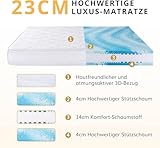 EGO Home Matratze 90x200-23 cm H3 7-Zonen Kaltschaummatratze mit Viscoschaum,Ergonomisch,Weich & Druckentlastend,Atmungsaktiv,Bezug Waschbar, Öko-Tex Zertifiziert