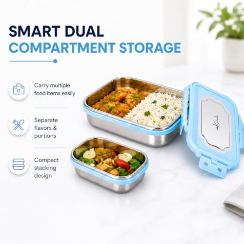 Image of Insulated Stainless Steel Lunch Box Combo Set 800ml with Airtight Leak-Proof Clip Lock Lid, Durable