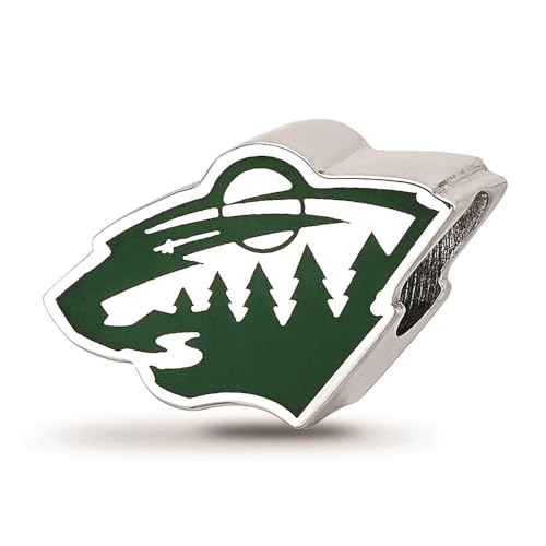 Minnesota Wild Wild Head Enameled Logo Bead (Sterling Sliver)