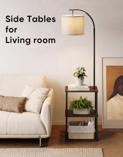 Image of PARTPHONER Floor Lamp with Table, Night Stand with Lamp, Narrow Side Table with 3CCT LED Bulb, Small Coffee Table, Modern End Table with Storage Shelves for Living Room Bedroom, Walnut Brown