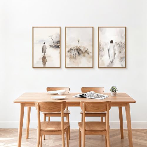 HPNIUB Large Watercolor Religious Christian Framed Canvas Wall Art,Jesus Walking on Water Wall Decor,Jesus Crucified Artwork,Holy Gathering Art Print for Living Room,Bedroom,Office 30X40CM - Image 4