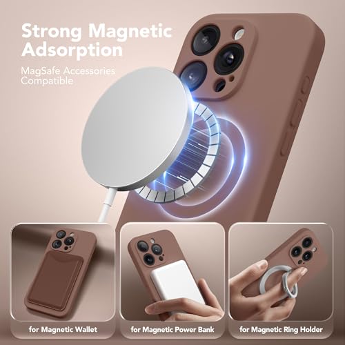 Image of Magnetic for iPhone 16 Pro Max Case, Compatible with MagSafe, [Full Camera Protection][Screen Protector] Silicone Shockproof Protective Phone Case for iPhone 16 Pro Max 6.9 inch, Brown
