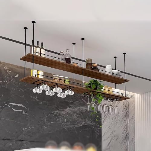 Support à vin suspendu anti-chute avec étagère de plafond réglable - 4