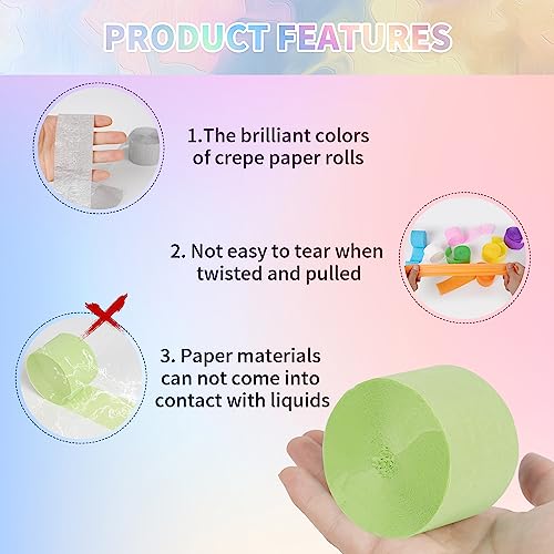 Image of 12 Rolls Crepe Paper Streamers - 12 Colors Rainbow Party Streamers for Birthday, Baby Shower, Wedding, Fiesta, Graduation, Christmas Decorations