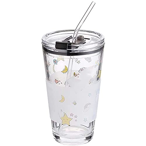 Fhdisfnsk Tasse en Verre avec Paille, Tasse Licorne Transparente Mignonne avec Couvercle, Tasse à mesurer graduée de 450 ML, adaptée à l'eau Pure, aux Boissons, etc Cover