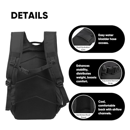 35L Tactical Backpack for Men, MOLLE Military Bug Out Bag, Waterproof Rucksack for Hiking with Hydration Port Black - Image 6