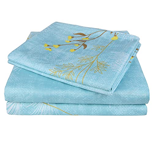 Image of JSD Blue Floral Printed Sheet Set Cal King Deep Pocket | 4 Piece Soft Botanical Microfiber Sheets, OEKO-TEX Certified, Easy Care