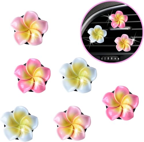 Image of 6Pcs Multicolor Pentapetal Flower Car Accessories for Women, Beach Flower Car Air Vent Clips Air Conditioner Outlet Decoration Cars Interior Decor Charm, Air Fresheners Interior Accessories