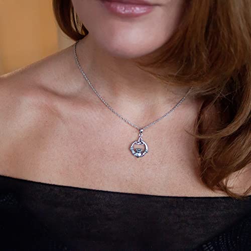 925 Sterling Silver Irish Claddagh Necklace - Trinity Celtic Knot Pendant with 20" Inch Chain - Hands Holding Heart Crown Charm - Love Celtic Jewelry for Women Girls4