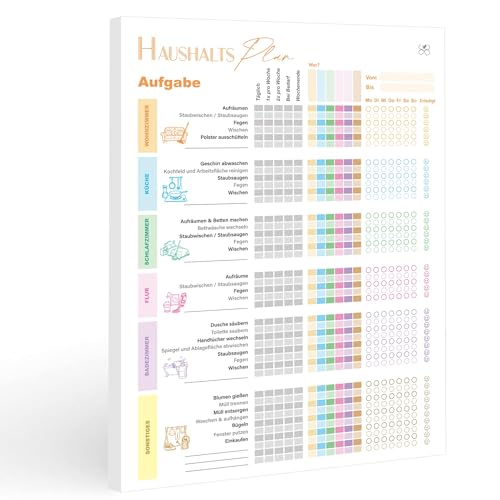 BIROYAL Haushaltsplan Familie A4 Größe (21x28cm) & 80gsm Dickes Papier - 6-Personen Kooperation & 5 Frequenzoptionen Familien mit Kindern & WG-Zusammenleben Lächeln-Check-In Motivationssystem