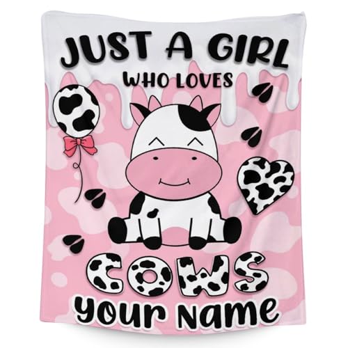 Mercuryelf Custom Cow Throw Blanket - Soft, Fuzzy & Warm - 30x40 Inches Small Blankets for Lap, Crib - Pink Cute Throws Gift for Kids