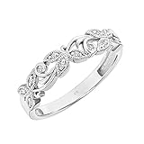 Stackable Floral Vine Leaf 0.07 Cttw Diamond Wedding Rings for Women; Anniversary or Promise Rings for Her in 10K White Gold; Gold Rings for Women (I-J Color, I2-I3 Clarity), Size 9, by Brilliant