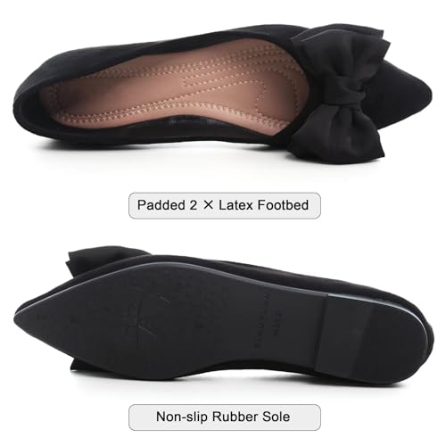 Image of SAILING LU Women's Pointed Toe Ballet Flats Bow Satin Dress Shoes for Women Dressy Comfortable Slip-On Loafers Ballerina Walking Flats