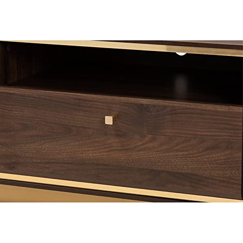 Baxton Studio Cormac Transitional Walnut Wood And Gold Metal 2-Door Tv Stand #TOP4