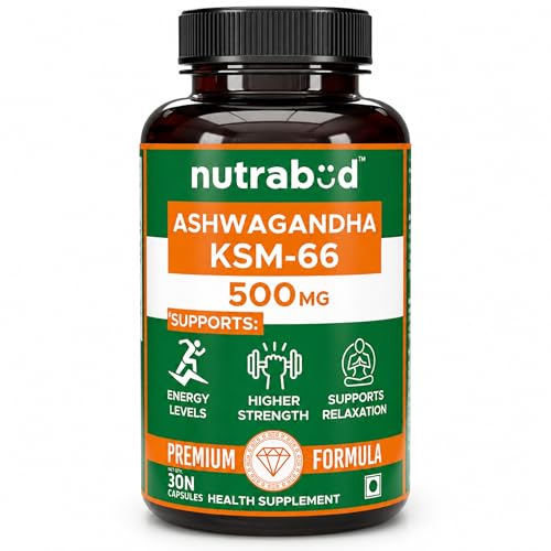 Nutrabud Ashwagandha KSM66 500mg - 30 Capsules - KSM 66 Ashwagandha Tablets for Men & Women - 5% Withanolides for Stress Relief, Energy & Recovery Support (30 Count (Pack of 1), Unflavoured)