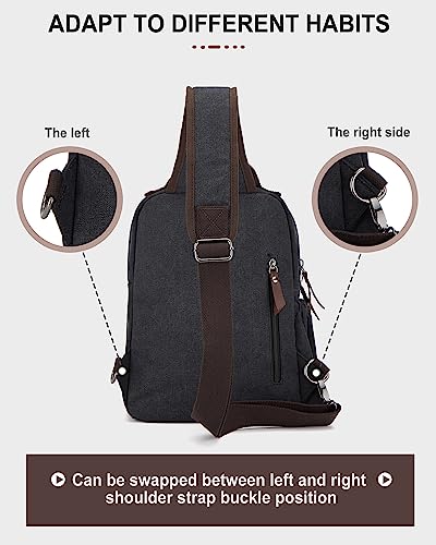 Messenger Bag For Men,Small Sling Crossbody Backpack Shoulder Bag For Men Women, Canvas Strap Backpack Sling Bag Backpack For Working Hiking Walking Biking Travel Cycling,Black #TOP7