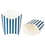 Restaurantware Bio Tek 3.9 x 2.6 x 3.5 Inch French Fry Cup 100 Disposable Snack Cups - Stackable Sustainable Blue And White 2 Ounce Paper Fry Holder For Fries Onion Rings Popcorn or Cookies