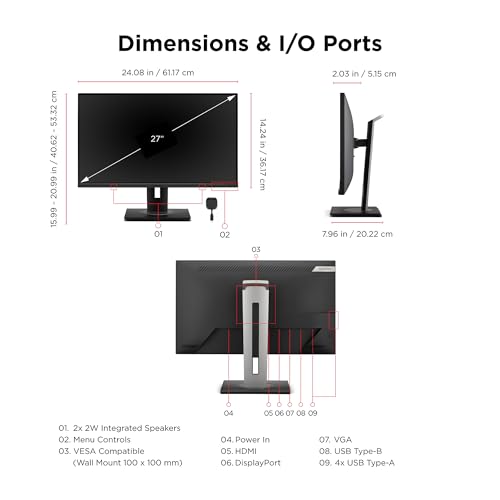 Image of ViewSonic VG2748N 27 Inch 1080p Monitor, IPS Display with Wireless Casting and AirPlay for Smooth Home and Office Productivity, Advanced Ergonomics, USB-C, USB Hub, DisplayPort, and HDMI Inputs