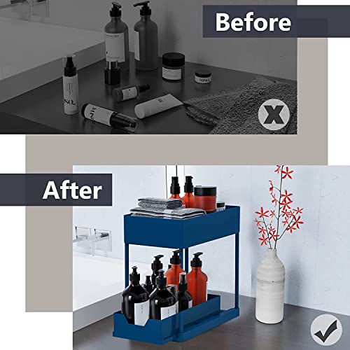 Under Sink Organizers And Storage, Forpotu Under Kitchen Sink Organizers With 2-Tier Sliding Cabinet Basket Organizer, Multi-Purpose Under Sink Organizers And Storage For Bathroom Kitchen (Royal Blue) #TOP1