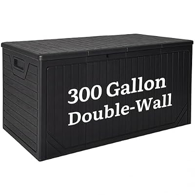 YITAHOME XXL 300 Gallon Extra Large Outdoor Deck Box, Lockable Resin Double-Wall Storage Box and Waterproof Patio Furniture Bin for Garden Tools & Pool Accessories, Black