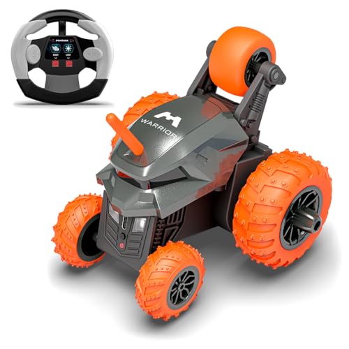 Image of Mirana Warrior 360 Rotating Stunt RC Car | High Speed Remote Control Vehicle | USB Type-C Rechargeable Toy for Kids for Boys and Girls | Made in India (Grey-Orange)