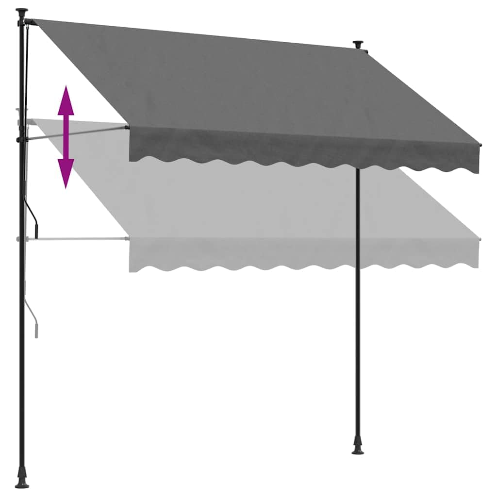Wysuwana markiza antracytowa, 250 x 150 cm, wykonana z materiału i stali, wytrzymała markiza tarasowa z powłoką poliuretanową odporną na promieniowanie UV, z regulacją wysokości 210-300 cm, na balkon