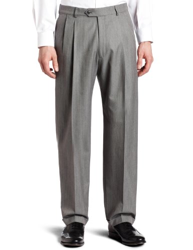 Haggar Men's Herringbone Pleat Front Cuff Suit Separate Pant,Gray,32 / 32