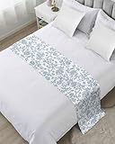 Light Blue Flower Bed Runner for King Size, Vintage Farmhouse Boho Leaf Spring Bedspread Protector Slipcover Bed Scarf for Foot Runners & Scarves for Bedroom Hotel Wedding Room 102x20 Inches